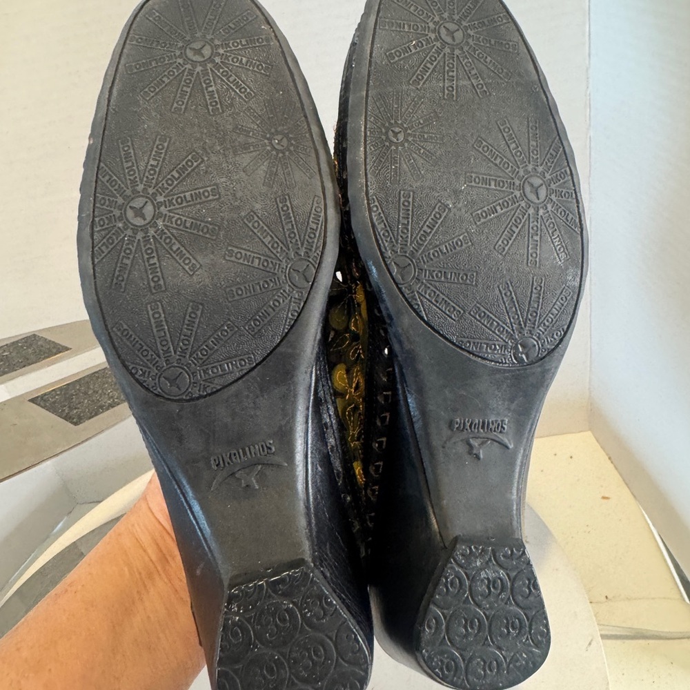 Pikolinos Romana Slingback Leather Floral Black/Green SIZE US 8.5 Made In Spain - Picture 8 of 8